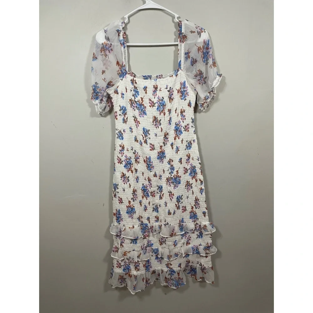 Abercrombie & Fitch Smocked Puff Sleeve Midi Dress Floral Print Size Large - Picture 6 of 10